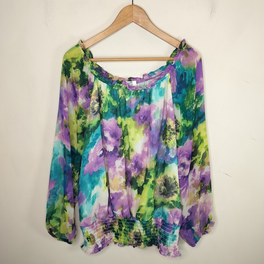 Uniform JPR Floral Top Blouse Shirred Hem Ruffled‎